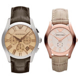 Emporio Armani Valente Analog Beige Dial Beige Leather Strap Watch For Men - AR1667 Authentic Buy Shop Now