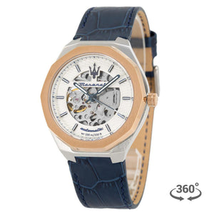 Maserati Stile Automatic Limited Edition White Dial Blue Leather Strap Watch For Men - R8821142001 Authentic Buy Shop Now