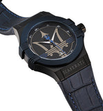 Maserati Potenza Black Dial 42mm Blue Leather Strap Watch For Men - R8851108007 Authentic Buy Shop Now
