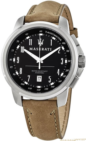 Maserati Successo Black Dial Beige Leather Strap Watch For Men - R8851121004 Authentic Buy Shop Now