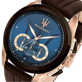 Maserati Traguardo Chronograph Blue Dial Brown Leather Strap Watch For Men - R8871612024 Authentic Buy Shop Now