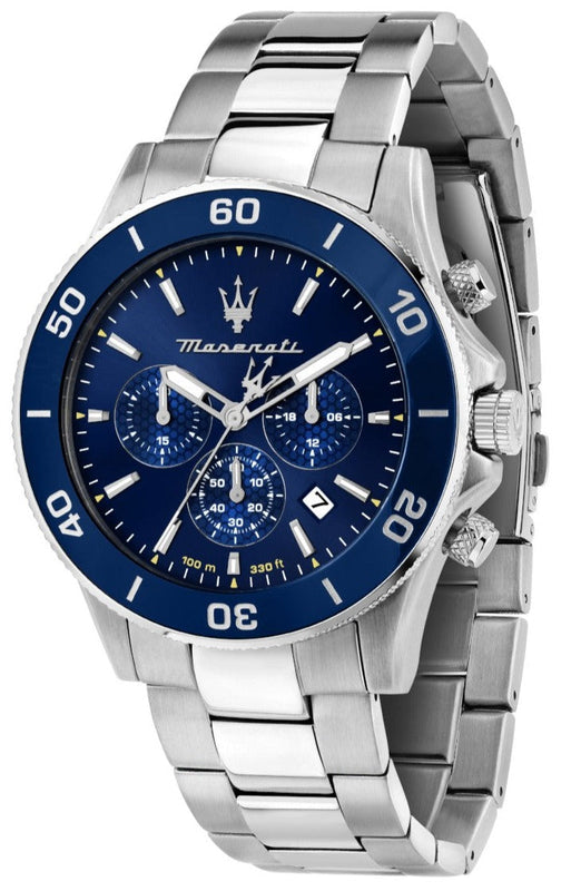 Maserati Competizione Chronograph Blue Dial Silver Steel Strap Watch For Men - R8873600002 Authentic Buy Shop Now