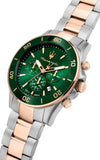 Maserati Competizione Chronograph Green Dial Two Tone Steel Strap Watch For Men - R8873600004 Authentic Buy Shop Now