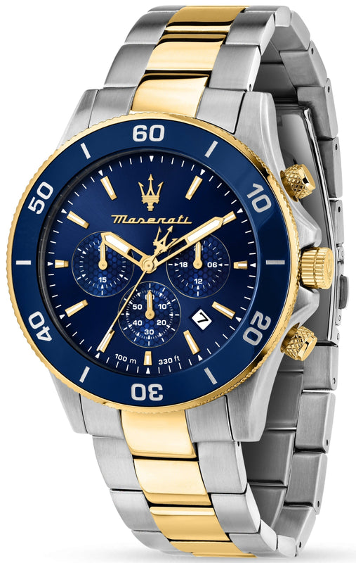 Maserati Competizione Chronograph Blue Dial Two Tone Steel Strap Watch For Men - R8873600006 Authentic Buy Shop Now