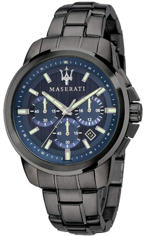 Maserati Successo Chronograph Blue Dial Black Steel Strap Watch For Men - R8873621005 Authentic Buy Shop Now