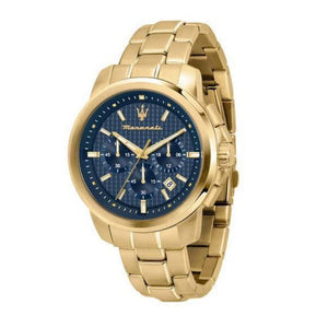 Maserati Successo Chronograph Blue Dial Gold Steel Strap Watch For Men - R8873621021 Authentic Buy Shop Now