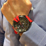 Diesel Mega Chief Chronograph Black Dial Red Silicone Strap Watch For Men - DZ4427 Authentic Buy Shop Now