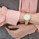 Michael Kors Liliane Mother of Pearl White Dial Gold Steel Strap Watch For Women - MK4555 Authentic Buy Shop Now