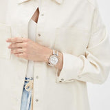 Michael Kors Parker Chronograph White Dial Two Tone Leather Strap Watch For Women - MK6950 Authentic Buy Shop Now