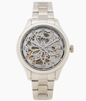 Fossil Rye Automatic Skeleton Silver Dial Silver Steel Strap Watch for Women - BQ3753 Authentic Buy Shop Now
