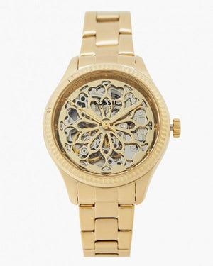 Fossil Rye Automatic Skeleton Gold Dial Gold Steel Strap Watch for Women - BQ3755 Authentic Buy Shop Now