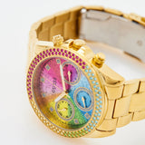Guess Confetti Chronograph Rainbow Dial Gold Steel Strap Watch For Women - GW0483L4 Authentic Buy Shop Now