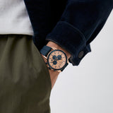 Armani Exchange Hampton Chronograph Rose Gold Dial Blue Silicone Strap Watch For Men - AX1730 Authentic Buy Shop Now
