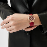 Michael Kors Camille Three Hand Crystals Rose Gold Dial Red Leather Strap Watch For Women - MK4701 Authentic Buy Shop Now