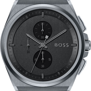 Hugo Boss Steer Chronograph Quartz Grey Dial Grey Steel Strap Watch For Men - 1513996 Authentic Buy Shop Now