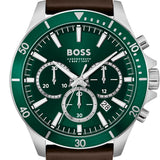 Hugo Boss Troper Chronograph Green Dial Brown Leather Strap Watch For Men - 1514098 Authentic Buy Shop Now
