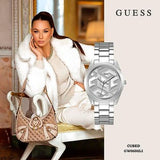 Guess Cubed Analog Silver Dial Silver Steel Strap Watch For Women - GW0606L1 Authentic Buy Shop Now