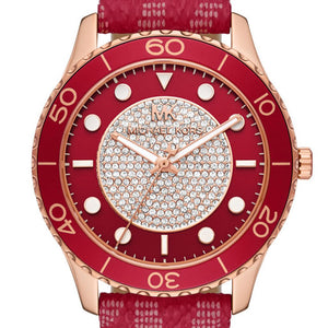 Michael Kors Runway Three-Hand Quartz Red Dial Red Leather Strap Watch For Women - MK7179 Authentic Buy Shop Now