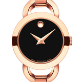 Movado Rondiro 22mm Black Dial Rose Gold Steel Strap Watch For Women - 0607065 Authentic Buy Shop Now