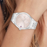 Tommy Hilfiger Monica Multifunction Chronograph Pink Dial Silver Steel Strap Watch For Women - 1782590 Authentic Buy Shop Now