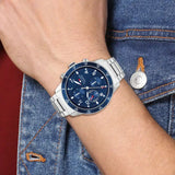 Tommy Hilfiger Jimmy Chronograph Quartz Blue Dial Silver Steel Strap Watch For Men - 1791949 Authentic Buy Shop Now