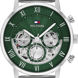 Tommy Hilfiger Legend Chronograph Green Dial Silver Mesh Bracelet Watch For Men - 1710567 Authentic Buy Shop Now