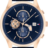 Tommy Hilfiger Weston Chronograph Blue Dial Blue Leather Strap Watch For Men - 1710503 Authentic Buy Shop Now