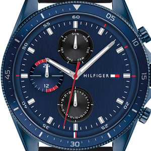 Tommy Hilfiger Parker Chronograph Quartz Blue Dial Blue Leather Strap Watch For Men - 1791839 Authentic Buy Shop Now