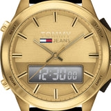 Tommy Hilfiger Jeans Digital Analog Gold Dial Black Rubber Strap Watch For Women - 1791762 Authentic Buy Shop Now