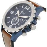 Fossil Nate Chronograph Navy Blue Dial Brown Leather Strap Watch for Men - JR1504 Authentic Buy Shop Now