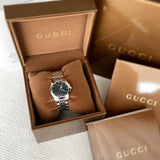 Gucci G Timeless Diamonds Mother of Pearl Black Dial Silver Steel Strap Watch For Women - YA126505 Authentic Buy Shop Now