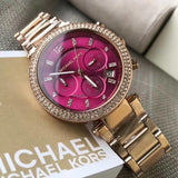 Michael Kors Parker Chronograph Purple Dial Rose Gold Steel Strap Watch For Women - MK6417 Authentic Buy Shop Now