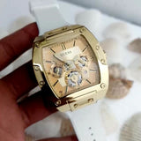 Guess Phoenix Multifunction Gold Dial White Leather Strap Watch for Men - GW0202G6 Authentic Buy Shop Now