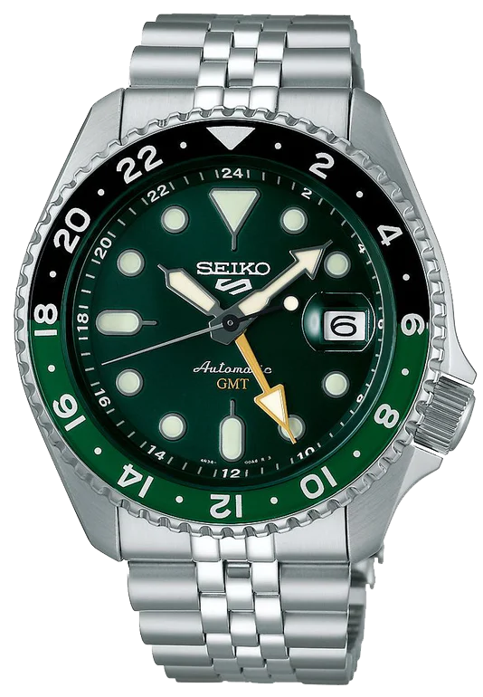 Seiko 5 Sports SKX GMT Automatic Green Dial Silver Steel Strap Watch For Men - SSK035K1 Authentic Buy Shop Now
