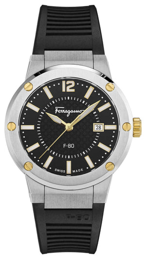 Salvatore Ferragamo F-80 Black Dial Black Rubber Strap Watch For Men - SFHY00120 Authentic Buy Shop Now