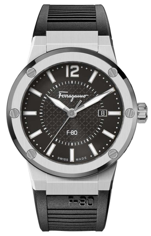 Salvatore Ferragamo F-80 Black Dial Black Rubber Strap Watch For Men - SFHY01322 Authentic Buy Shop Now