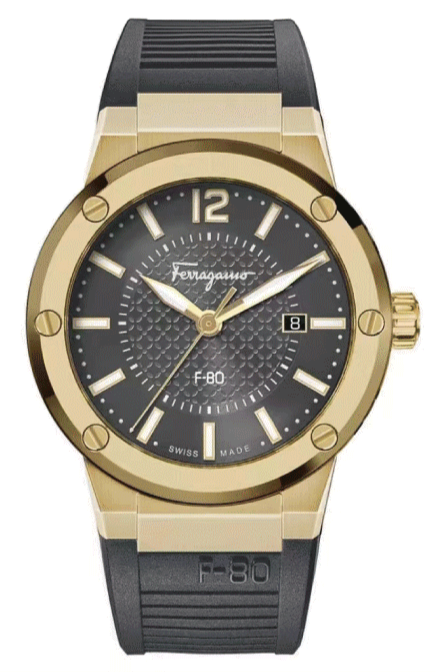 Salvatore Ferragamo F-80 Classic Black Dial Black Rubber Strap Watch for Men - SFHY01621 Authentic Buy Shop Now