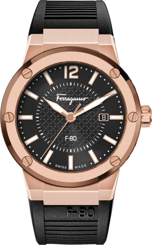 Salvatore Ferragamo F-80 Classic Black Dial Black Rubber Strap Watch for Men - SFHY02522 Authentic Buy Shop Now