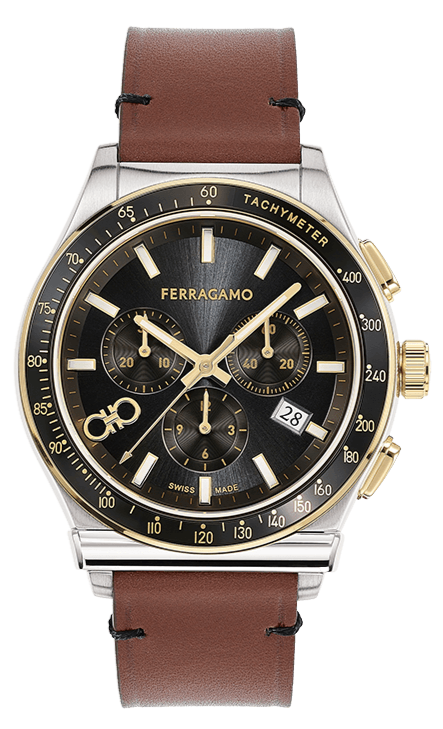 Salvatore Ferragamo 1927 Chrono Analog Black Dial Brown Leather Strap Watch for Men - SFKZ00323 Authentic Buy Shop Now
