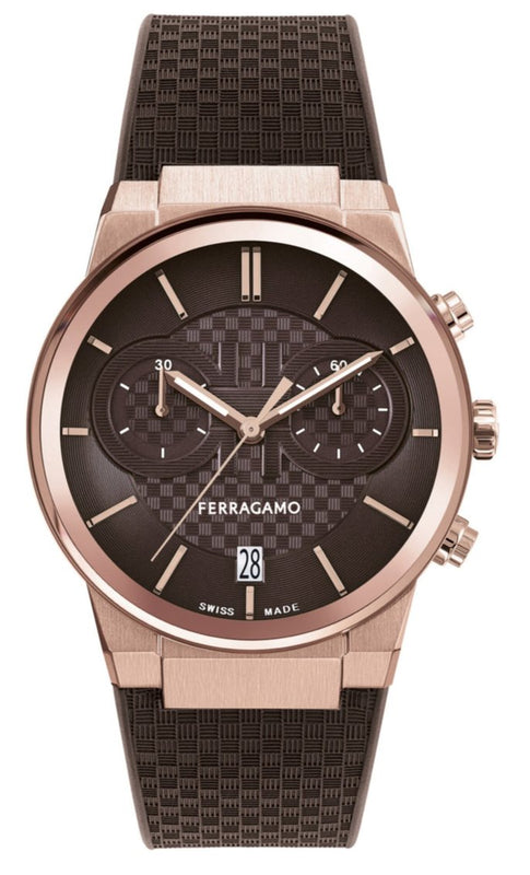 Salvatore Ferragamo Sapphire Chrono Brown Dial Brown Rubber Strap Watch for Men - SFME01023 Authentic Buy Shop Now