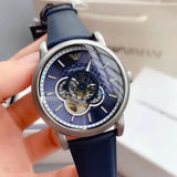 Emporio Armani Luigi Chronograph Blue Dial Black Leather Strap Watch For Men - AR60011 Authentic Buy Shop Now
