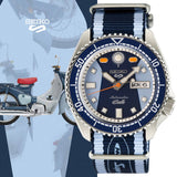 Seiko 5 Sports Honda Super Cub Limited Edition Blue Dial Two Tone NATO Strap Watch For Men - SRPK37K1 Authentic Buy Shop Now