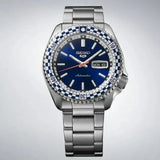 Seiko 5 Sports Petrol Blue Checker Flag Special Edition Blue Dial Silver Steel Strap Watch For Men - SRPK65K1 Authentic Buy Shop Now
