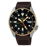 Seiko 5 Sports SKX GMT Automatic Mocha Black Dial Brown Leather Strap Watch For Men - SSK036K1 Authentic Buy Shop Now