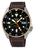 Seiko 5 Sports SKX GMT Automatic Mocha Black Dial Brown Leather Strap Watch For Men - SSK036K1 Authentic Buy Shop Now