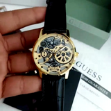 Guess Gadget Gold Dial Black Leather Strap Watch for Men - GW0570G1 Authentic Buy Shop Now