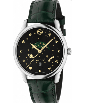 Gucci G-Timeless Black Dial Green Leather Strap Unisex Watch - YA126326 Authentic Buy Shop Now