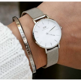 Daniel Wellington Petite Sterling White Dial Silver Mesh Bracelet Watch For Women - DW00100164 Authentic Buy Shop Now