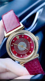 Versace V-Motif Vintage Logo Diamonds Gold Dial Pink Leather Strap Watch for Women - VERE01118 Authentic Buy Shop Now