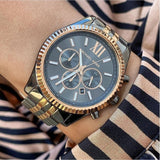 Michael Kors Lexington Chronograph Black Dial Two Tone Steel Strap Watch for Men - MK8561 Authentic Buy Shop Now